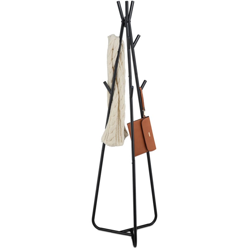 foto del prodotto relaxdays appendiabiti in ferro triangolare con 9 ganci, hlp 157 x 40 x 48 cm, guardaroba appendi abiti ingresso, nero