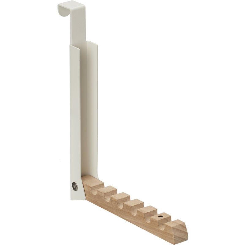 foto del prodotto relaxdays appendiabiti pieghevole da porta, 6 ganci per grucce, appendino per porte spesse 2 cm, ferro e legno, crema