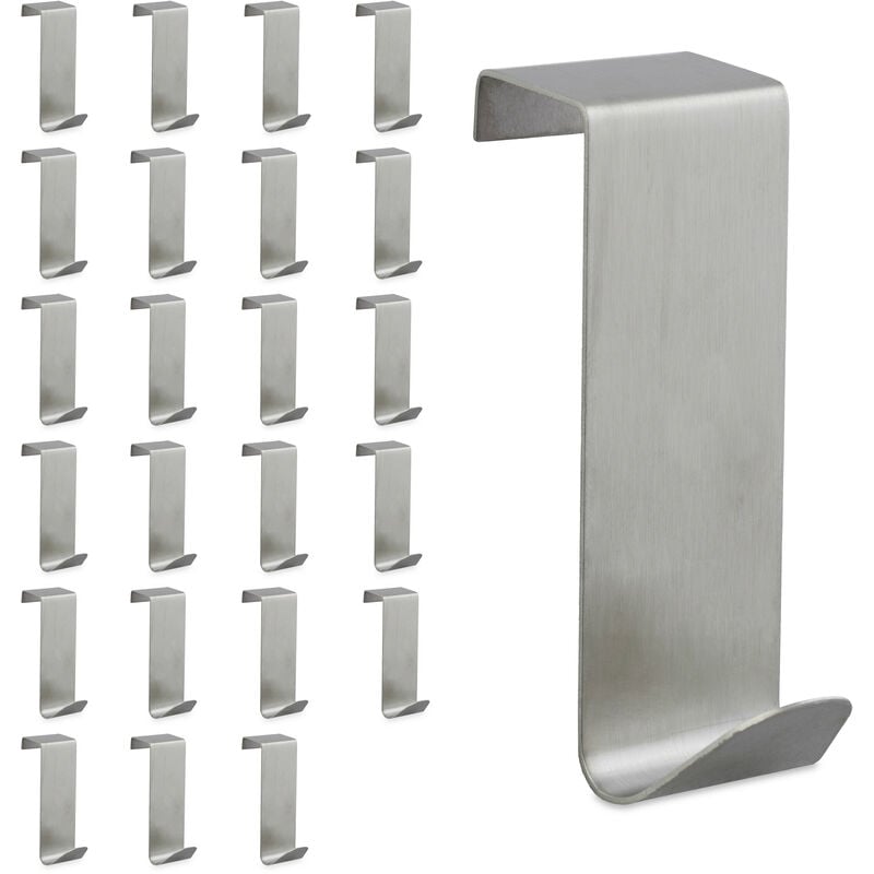 foto del prodotto relaxdays appendino da porta, set da 24 ganci da appendere, per anta armadio, spessore 2 cm, in acciaio inox ,argentato