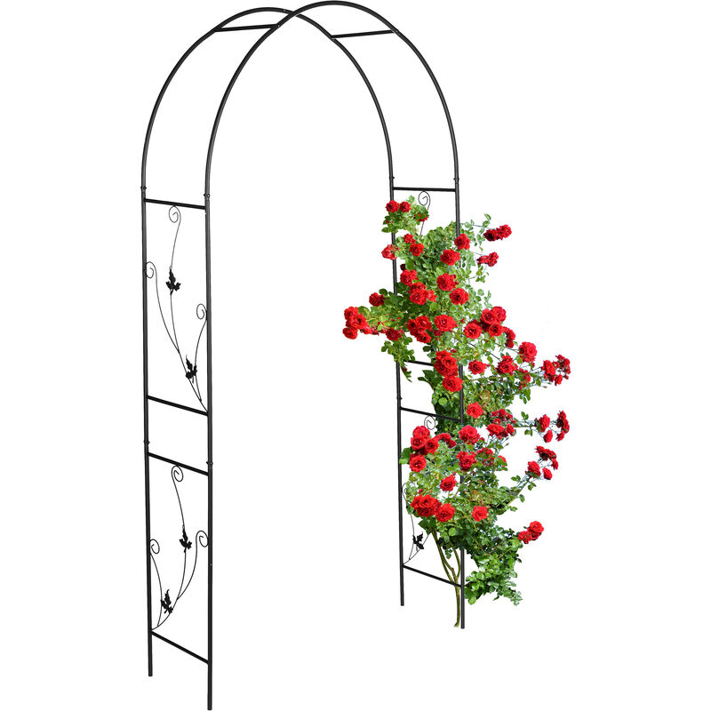 foto del prodotto relaxdays arco per rampicanti da giardino, sostegno in ferro per rose, 227x114x37 cm, supporto piante in crescita, nero