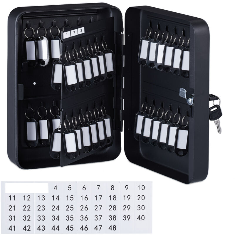 foto del prodotto relaxdays armadietto portachiavi da parete, cassetta sicurezza con 48 ganci appendi chiavi, hlp 25 x 18 x 8 cm, nero