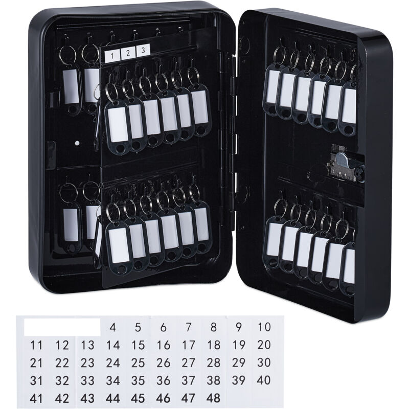 foto del prodotto relaxdays armadietto portachiavi da parete, cassetta sicurezza con codice, 48 ganci appendi chiavi, 25x18x7,5 cm, nero