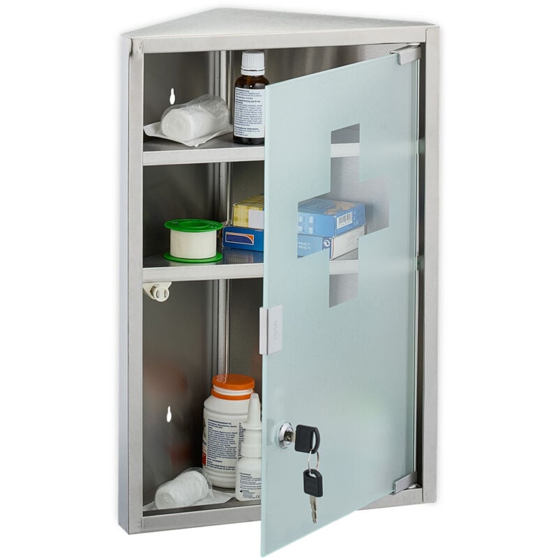 foto del prodotto relaxdays armadietto pronto soccorso per medicinali, cassetta medicine chiusa a chiave, 3 scomparti, hlp 45x30x17,5 cm