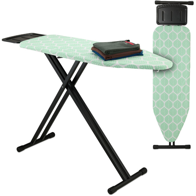 foto del prodotto relaxdays asse da stiro pieghevole, tavolo ferro a vapore, piano per stirare salvaspazio 123x39 cm,copriasse, verde nero