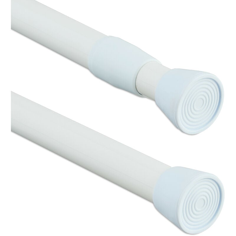 foto del prodotto relaxdays asta a pressione per tende, telescopica 110 200 cm, bastone estensibile appendiabiti, in acciaio inox, bianco
