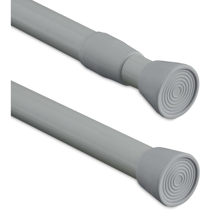 foto del prodotto relaxdays asta a pressione per tende, telescopica, bastone estensibile 110 200 cm, appendiabiti, acciaio inox, grigio