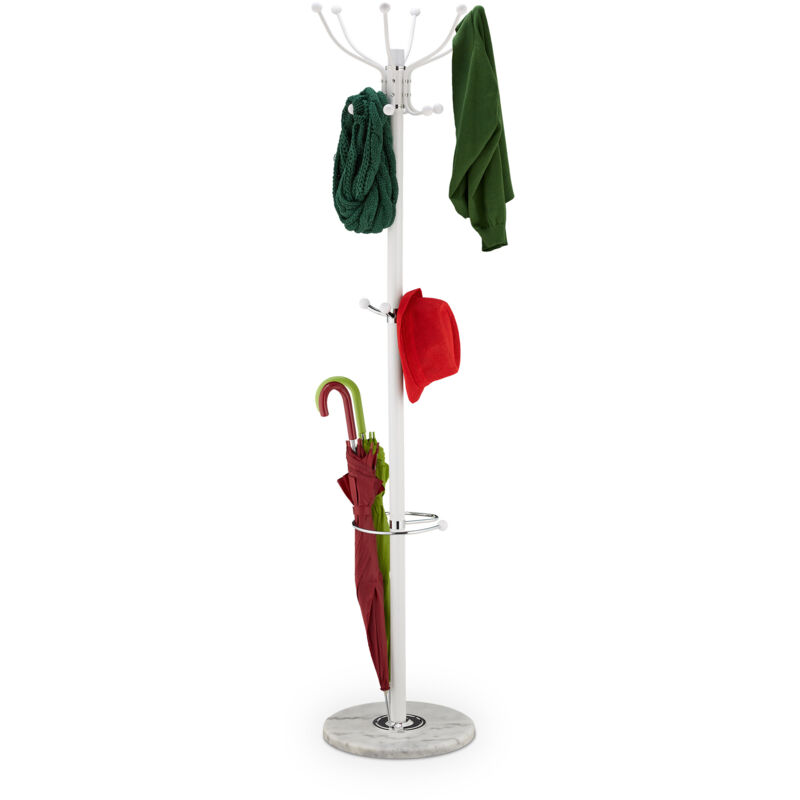 foto del prodotto relaxdays attaccapanni con portaombrelli, h x d 176,5 x 36,5 cm, 16 ganci porta abiti, appendiabiti da terra, bianco