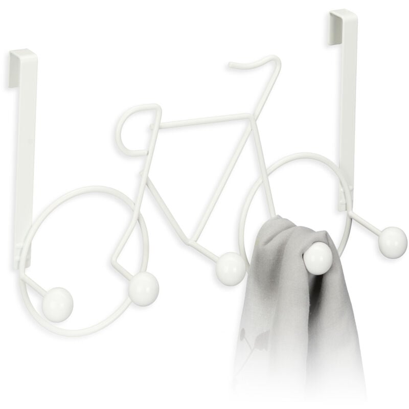 foto del prodotto relaxdays attaccapanni da porta, a forma di bicicletta, 5 ganci appendiabiti per il corridoio, guardaroba, bianco