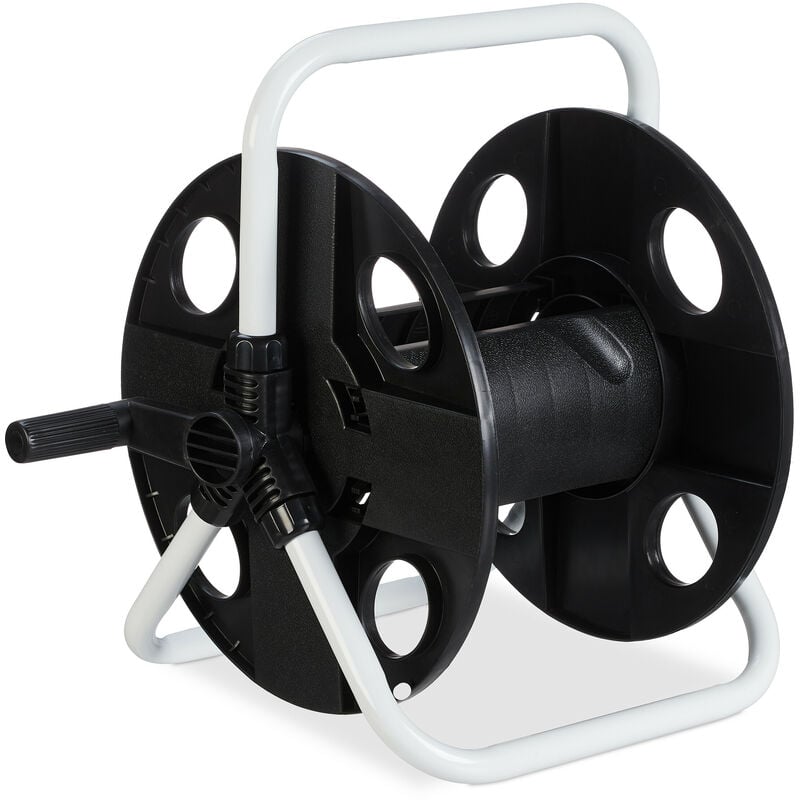 foto del prodotto relaxdays avvolgitubo acqua, carrello avvolgi tubi 30 m, 1 2 , acciaio, plastica, portatubo hlp 38x42x31 cm, nero bianco