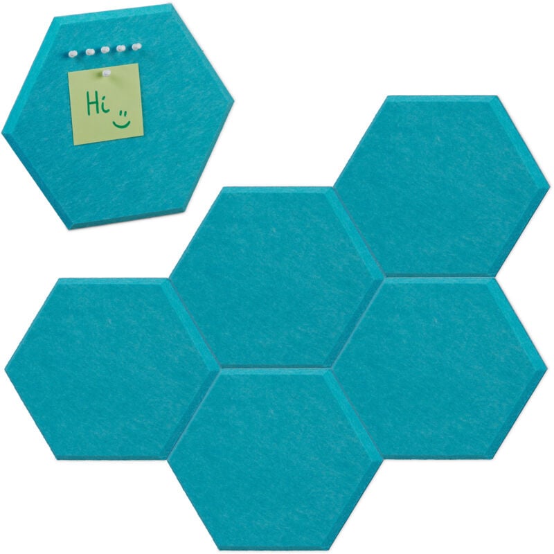foto del prodotto relaxdays bacheca da parete, set 6 pannelli in feltro porta foto, con puntine incluse, hxlxp 26 x 30 x 0,9 cm, blu
