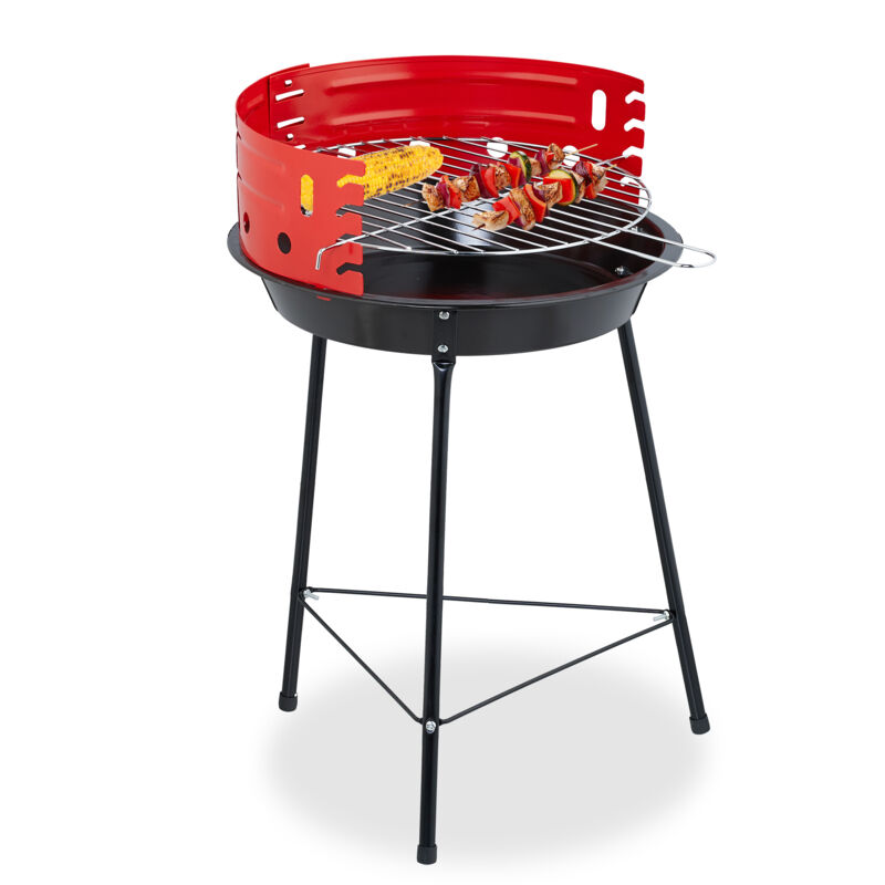 foto del prodotto relaxdays barbecue a carbonella con paravento, 37 cm, grill a carbone da esterno, giardino e campeggio, nero rosso