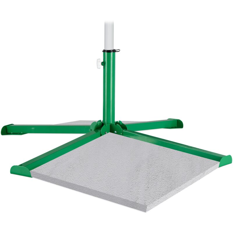 foto del prodotto relaxdays base per ombrellone, per piastre 40x40 cm, supporto a croce pieghevole per aste parasole da 25 35 mm, verde, acciaio