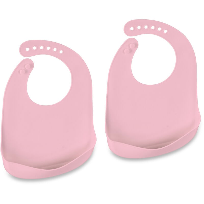 foto del prodotto relaxdays bavaglini silicone con tasca, set da 2 bavettine con raccoglipappa, senza bpa, bavette lavabili, rosa