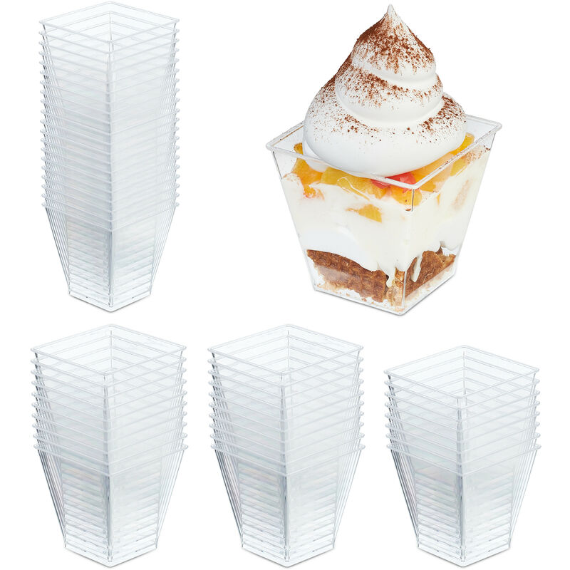 foto del prodotto relaxdays bicchieri per dolci al cucchiaio, set 50 mini tazze da dessert, coppette da finger food da 210 ml, trasparente