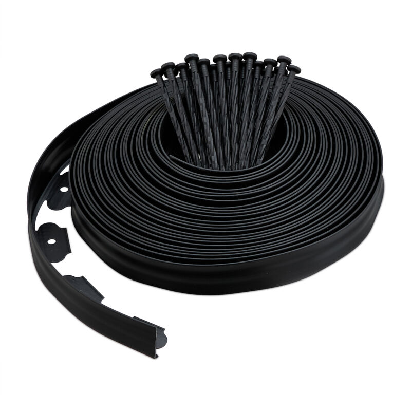 foto del prodotto relaxdays bordatura per aiuola e prato, bordo per giardino da 20 m, sponda in plastica flessibile, con ancoraggi, nero