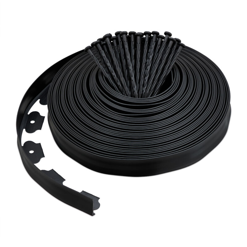 foto del prodotto relaxdays bordatura per aiuola e prato, bordo per giardino da 30 m, sponda in plastica flessibile, con ancoraggi, nero