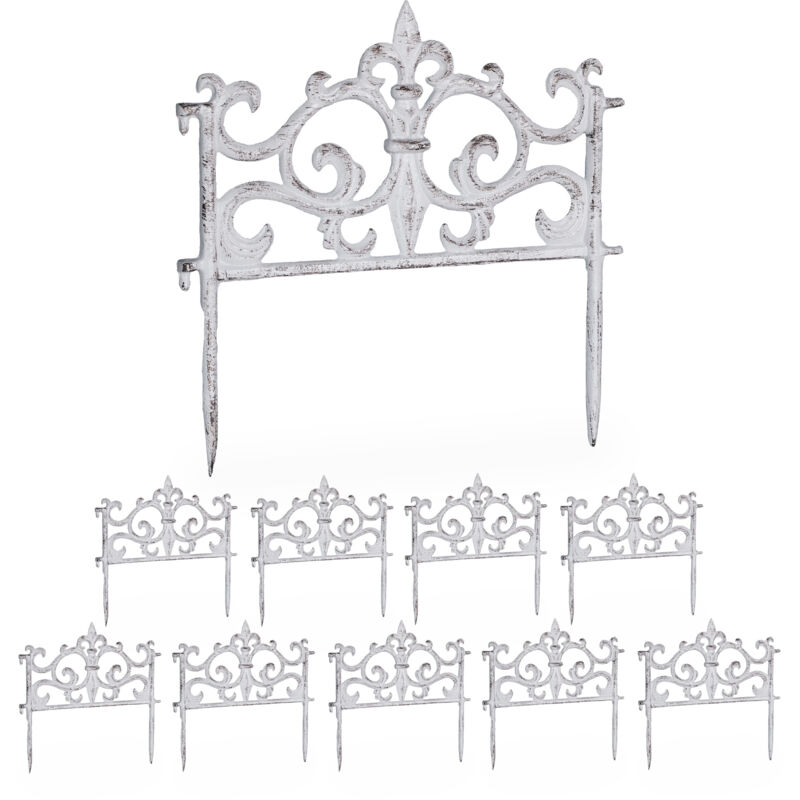 foto del prodotto relaxdays bordo per aiuole, set 10 recinzioni in ghisa per prato in giardino, hxl 27x27 cm, bordure vintage, bianco