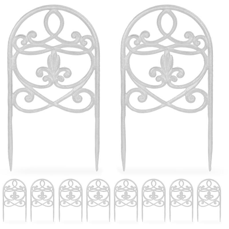 foto del prodotto relaxdays bordo per aiuole, set 10 recinzioni in ghisa per prato in giardino, hxl 32,5x17,5 cm, bordure vintage, bianco