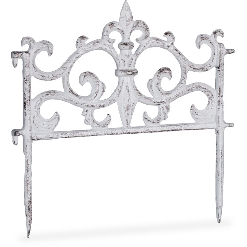 foto del prodotto relaxdays bordura per aiuole, vintage, singole parti, con paletti per il fissaggio, recinzione deco, 27x27, bianco