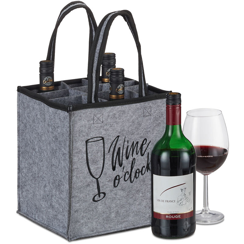 foto del prodotto relaxdays borsa portabottiglie, 9 scomparti porta bottiglie di vino o birra, plastica o vetro, hlp 45x24x24 cm, grigio