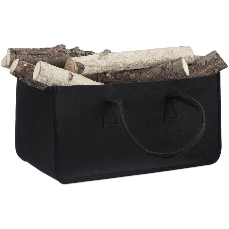 foto del prodotto relaxdays borsa portalegna per camino in feltro cesto portatile portariviste pieghevole hxlxp 25 x 25 x 50 cm nero