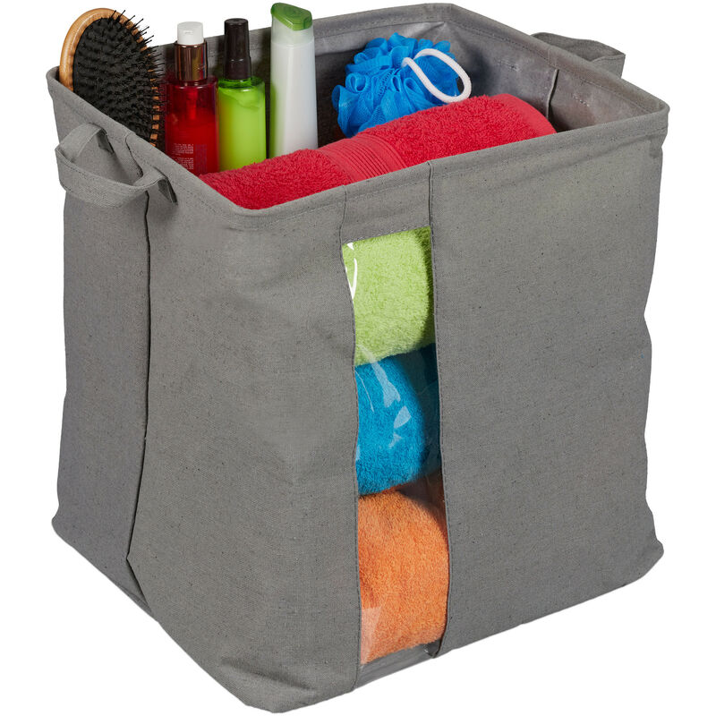 foto del prodotto relaxdays borsa portaoggetti in stoffa, con parte trasparente, 2 manici, hlp 39x40x33 cm, organizer pieghevole, grigio