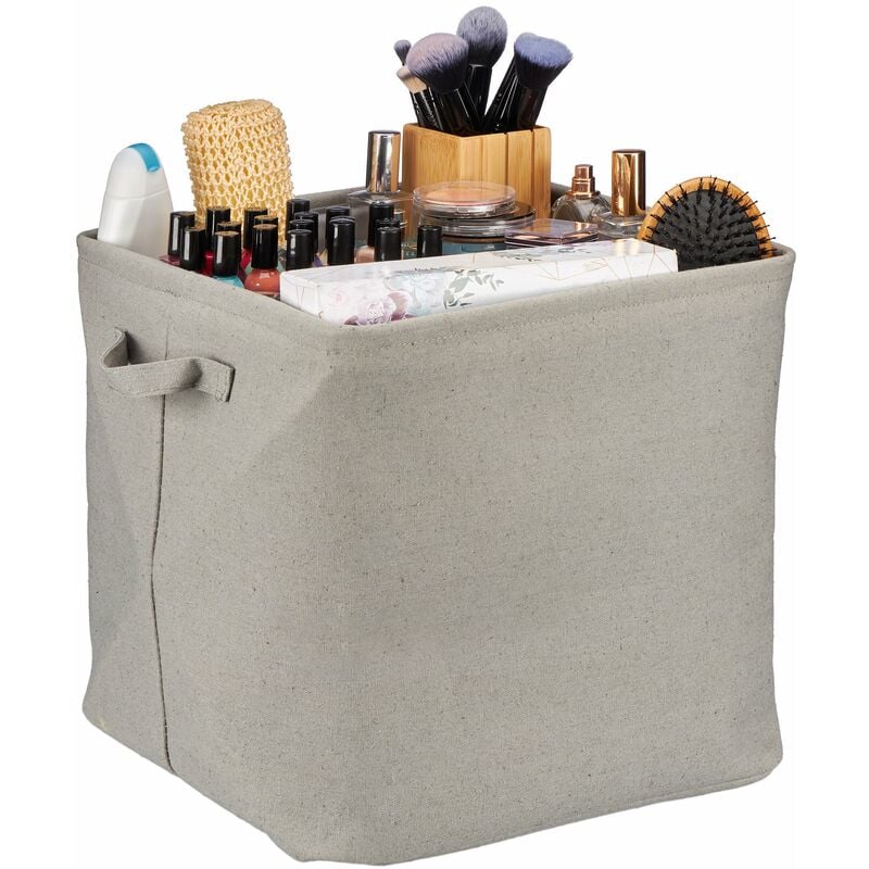 foto del prodotto relaxdays borsa portaoggetti in stoffa, contenitore salvaspazio con manici hlp 33x33x33 cm, camera e salotto, grigio