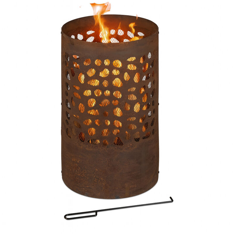 foto del prodotto relaxdays braciere da esterno, parascintille, attizzatoio e griglia, da giardino, hxd 60x37 cm, acciaio corten, marrone