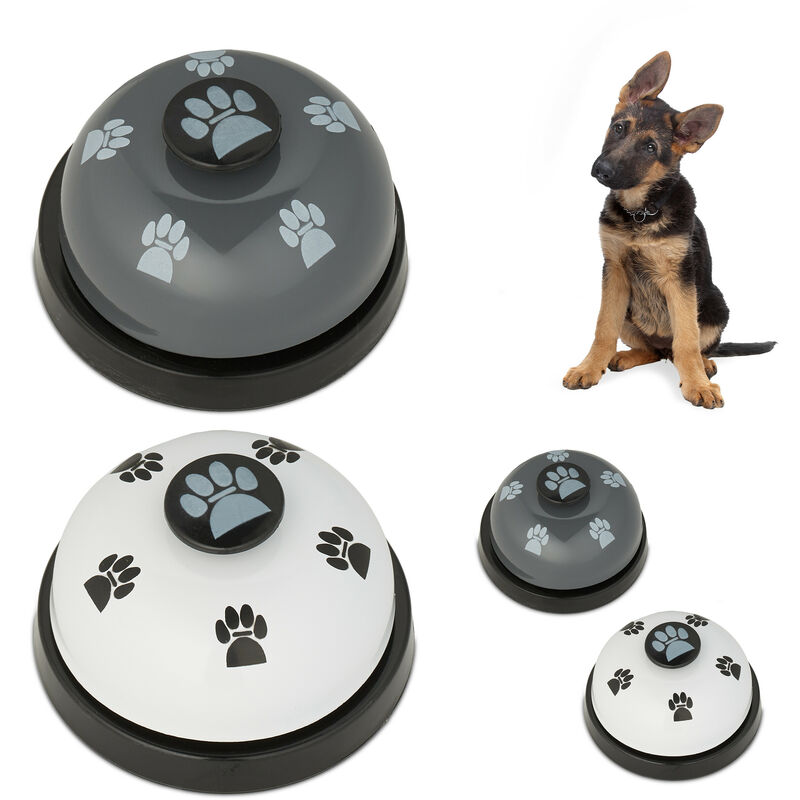 foto del prodotto relaxdays campanelli per addestramento cani, set da 4, pulsanti sonori, h x d 4,5 x 7 cm, dog training gadget, colorati
