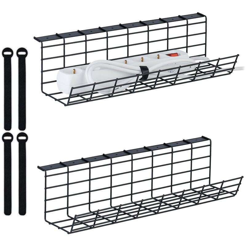 foto del prodotto relaxdays canalina passacavi, set da 2, cabler management con fascette stringicavo riutilizzabili, 11 x 43 x 14 cm, nero