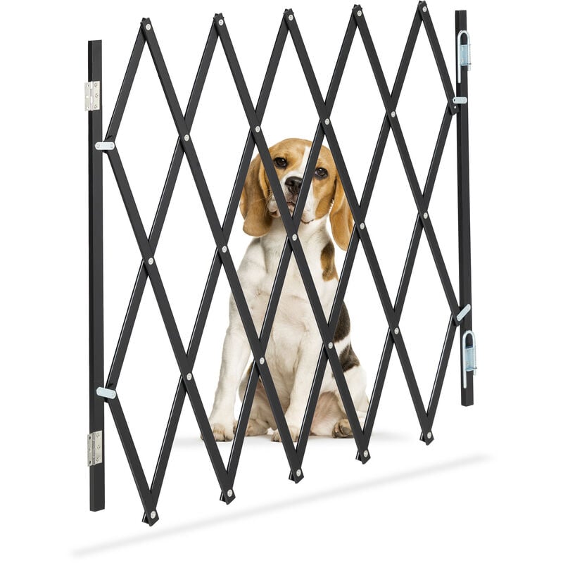 foto del prodotto relaxdays cancelletto di sicurezza per cani, barriera porte e scale, allungabile 118 cm, alto 69 82,5 cm, in bamb , nero