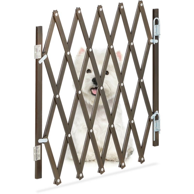 foto del prodotto relaxdays cancelletto di sicurezza per cani, barriera porte e scale, allungabile 96 cm, alto 48,5 60 cm, bamb , marrone