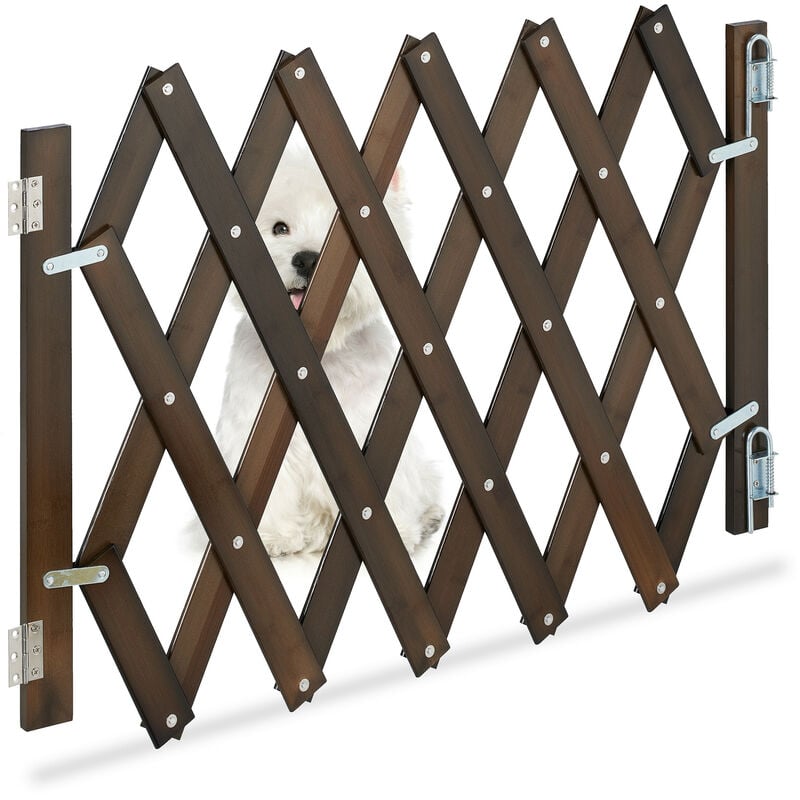 foto del prodotto relaxdays cancelletto di sicurezza per cani, recinzione allungabile fino a 108,5 cm, alto 47,5 60 cm, in bamb , marrone