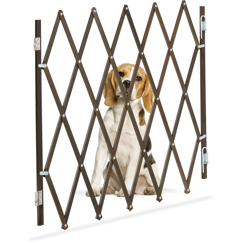 foto del prodotto relaxdays cancelletto di sicurezza per cani, recinzione allungabile fino a 118 cm, alto 69 82,5 cm, in bamb , marrone