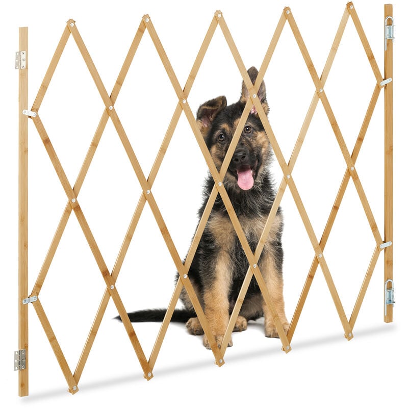 foto del prodotto relaxdays cancelletto di sicurezza per cani, recinzione allungabile fino a 130 cm, alto 87,5 100 cm, in bamb , naturale