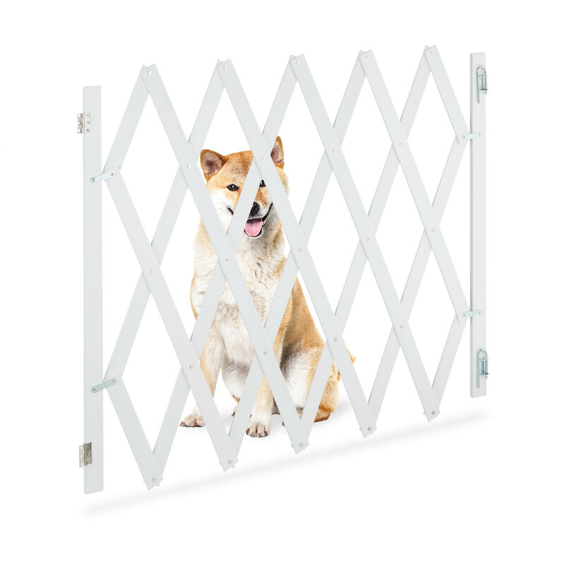 foto del prodotto relaxdays cancelletto di sicurezza per cani, recinzione allungabile fino a 140 cm, alto 34 140 cm, in bamb , bianco