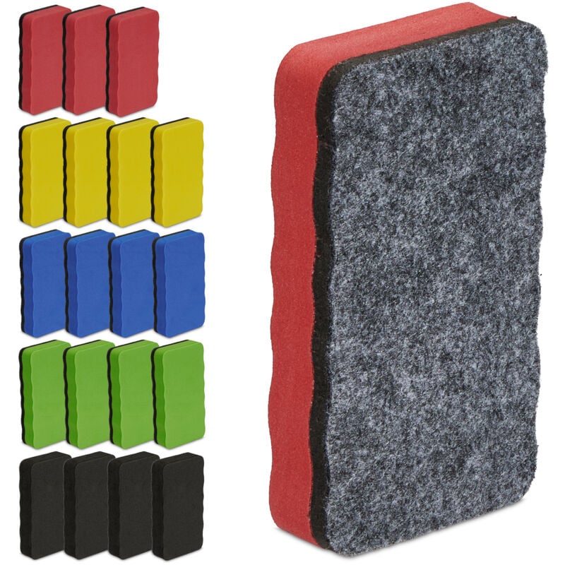 foto del prodotto relaxdays cancellino lavagna magnetica bianca cancellabile, set 20 spugne per lavagnette, hlp 2x10,5x5,5 cm, colorate