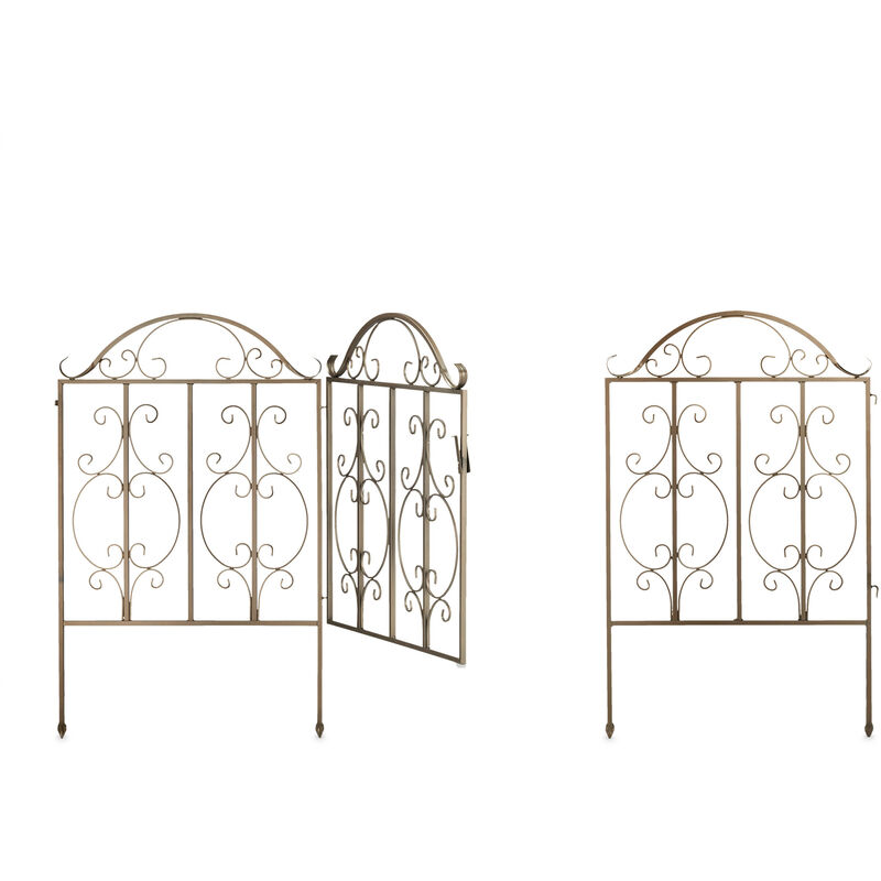 foto del prodotto relaxdays cancello da giardino, 3 parti, porta e 2 segmenti di recinzione, look vintage, cerniere, hl98,5x185 cm, bronzo