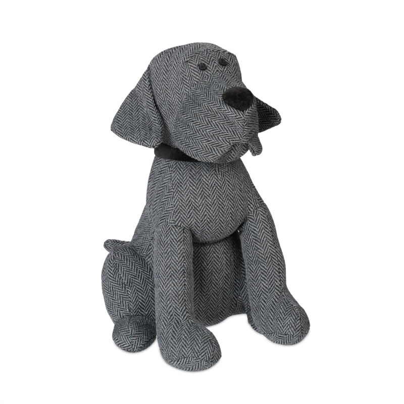 foto del prodotto relaxdays cane fermaporta, blocca porte decorativo, da pavimento, imbottito, hlp 28 x 17 x 19 cm, in tessuto, grigio