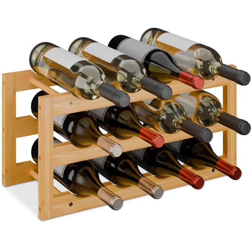foto del prodotto relaxdays cantinetta portabottiglie, scaffale per 12 bottiglie di vino in orizzontale, hlp 28x56x24 cm, mensola in bamb 