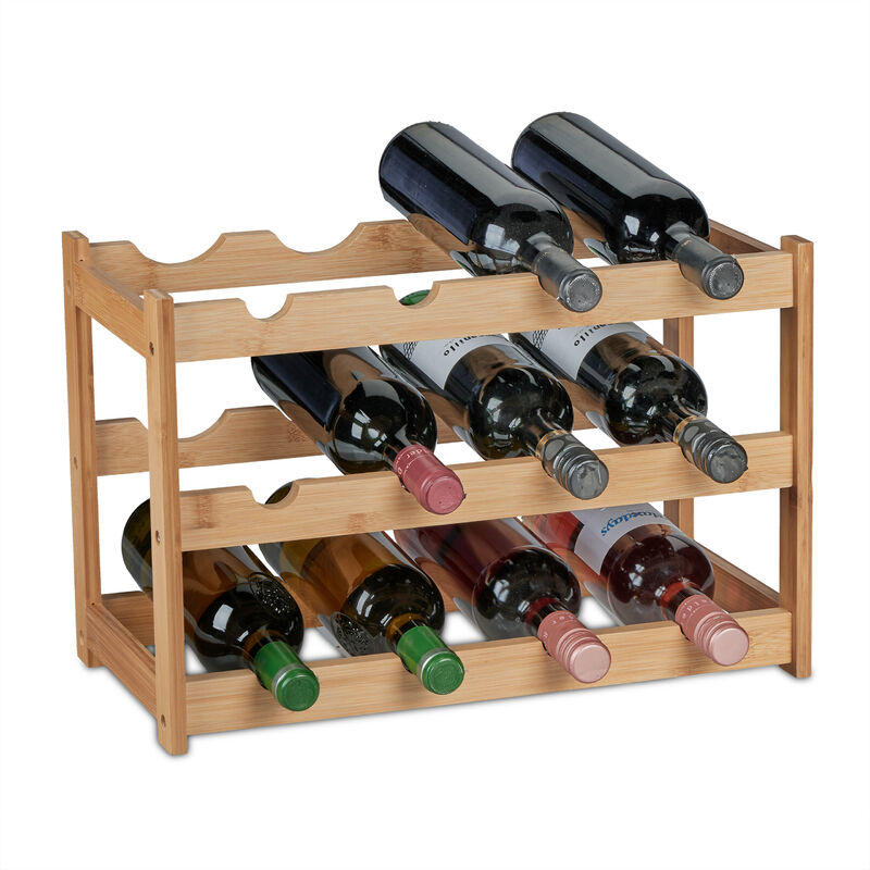 foto del prodotto relaxdays cantinetta, scaffale per 12 bottiglie, disposizione in orizzontale, in bamb , hlp 30 x 45 x 23,5 cm, naturale