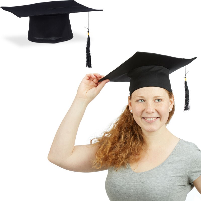 foto del prodotto relaxdays cappello laurea, set da 2, tocco in taglia unica per laureandi, maturit , diploma, promozione, carnevale, nero