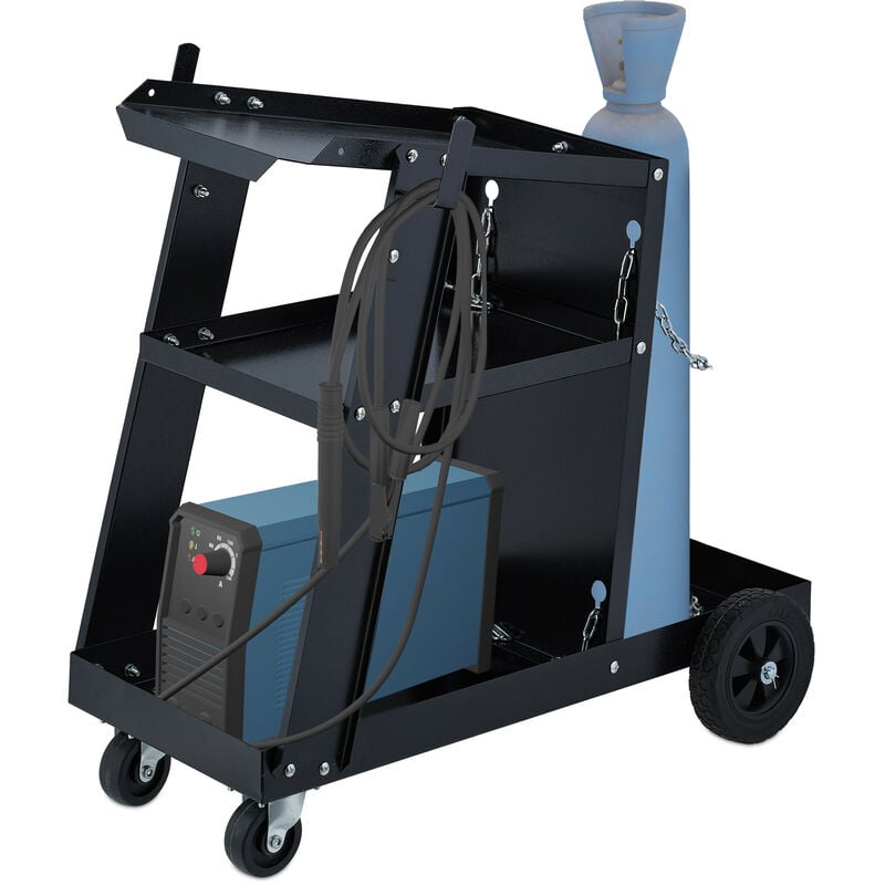 foto del prodotto relaxdays carrello officina per saldatrice, porta attrezzi e bombola a gas, 3 piani, hlp 69x40x71 cm, regge 90 kg, nero