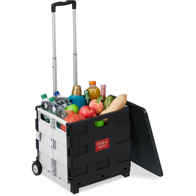 foto del prodotto relaxdays carrello per spesa pieghevole, 35 kg di carico, manico telescopico, carrellino trolley portaspesa, nero bianco