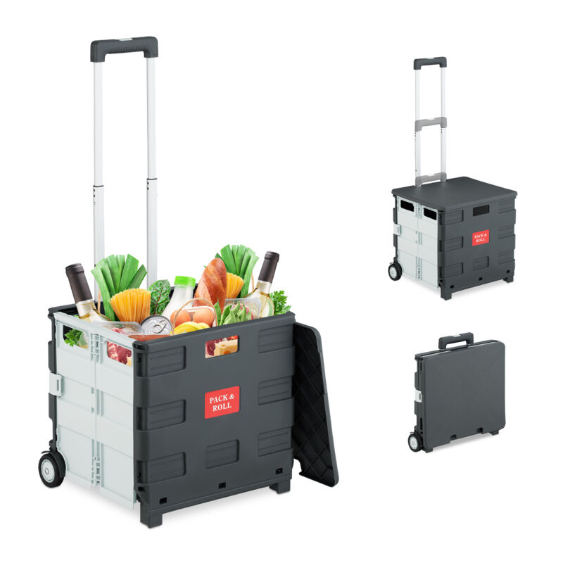 foto del prodotto relaxdays carrello per spesa pieghevole, regge 35 kg, manico telescopico e coperchio, carrellino portaspesa, bianco