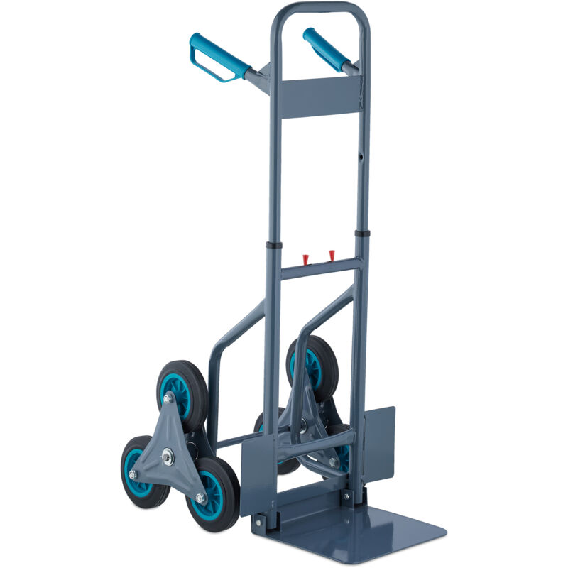 foto del prodotto relaxdays carrello portapacchi per scale, pieghevole, fino a 200 kg, saliscale trolley regolabile in altezza, grigio blu