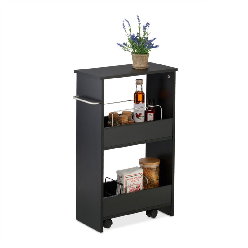 foto del prodotto relaxdays carrello stretto salvaspazio, carrellino slim a 3 ripiani per cucina e bagno, hxlxp 66,5 x 42 x 20 cm, nero