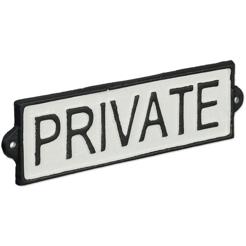 foto del prodotto relaxdays cartello privato da giardino, scritta private , targhetta per porta, segnale propriet , in ghisa, bianco nero