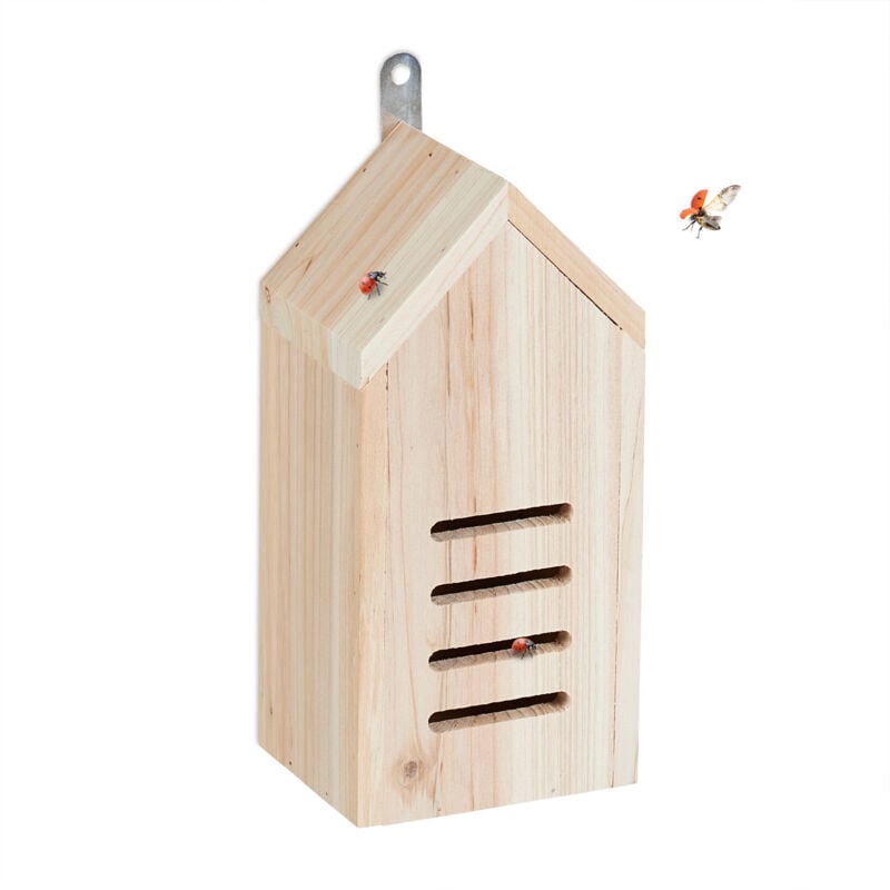 foto del prodotto relaxdays casetta per coccinelle, hotel per insetti da giardino, legno non trattato, da appendere, 25x12x10 cm, naturale