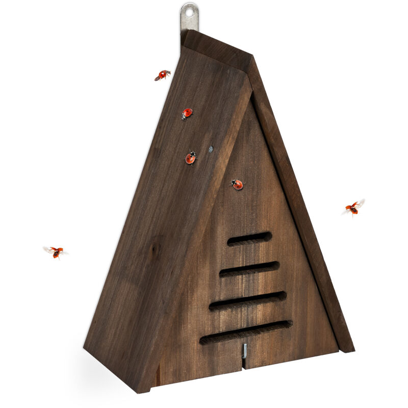 foto del prodotto relaxdays casetta per coccinelle, hotel per insetti da giardino, legno non trattato, da appendere, 28x21x12 cm, marrone